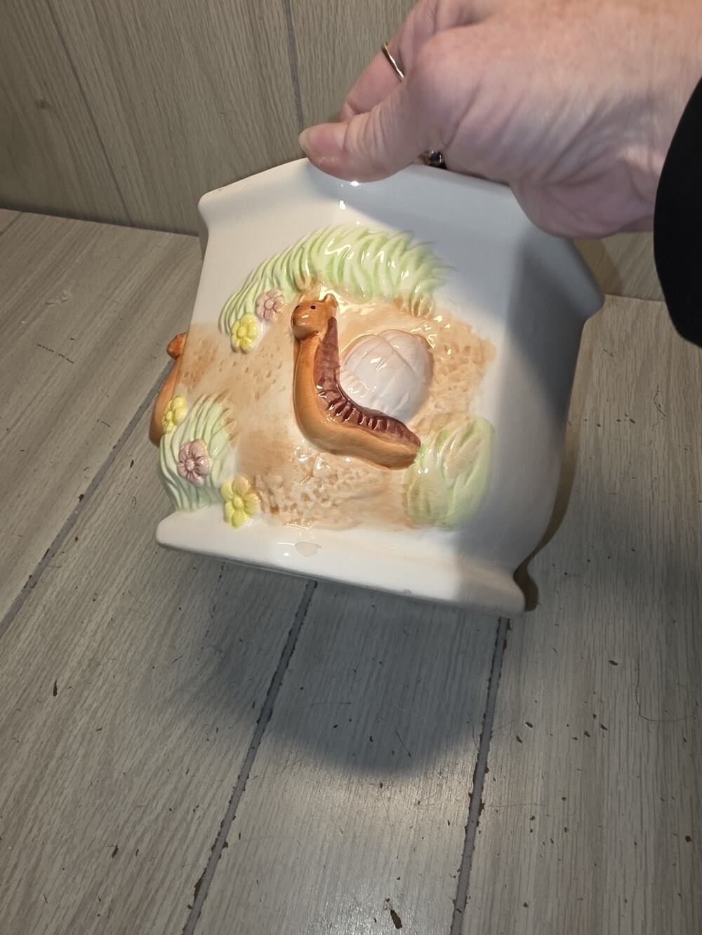 Vintage Snail Octagan Planter Flowers Whimsy Cute Farmhouse 6" Country